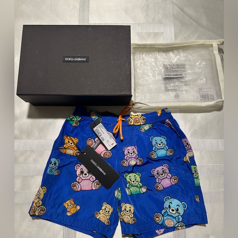 NEW DOLCE & GABBANA | Blue Teddy Bear Swim Trunks | Size 5